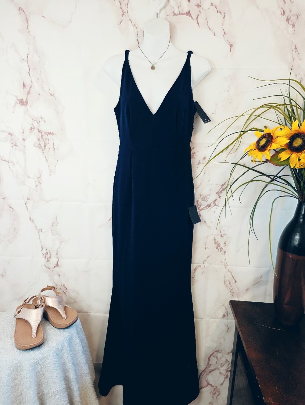 Lulus Melora Navy Blue Maxi Dress NWT Mermaid Wedding Guest Evening Gown S - Picture 6 of 9